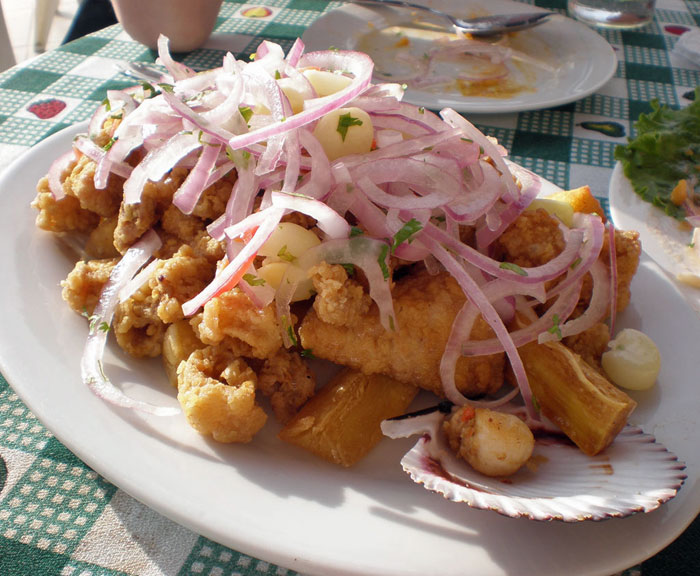 Peruvian Chicarones - fried calamari with red onions