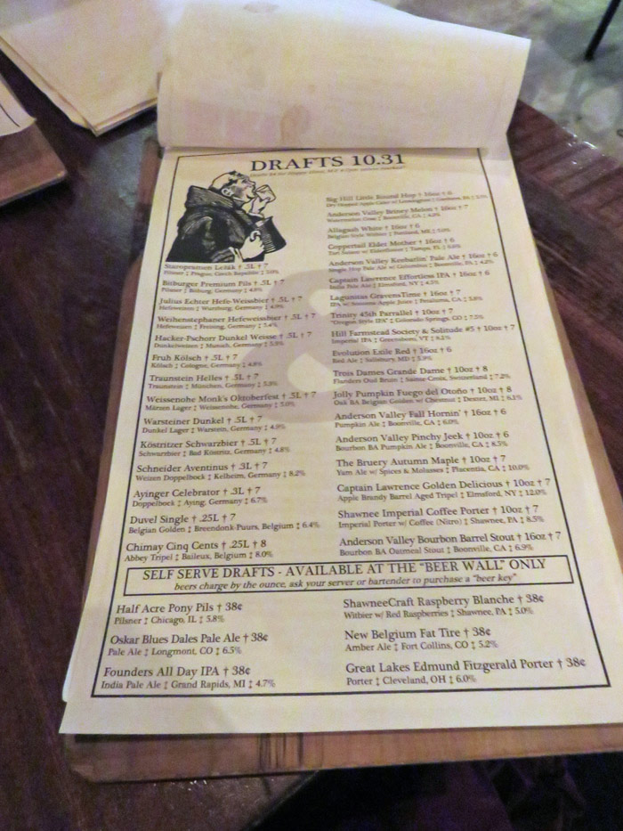 The extensive beer list at Bru Craft & Wurst