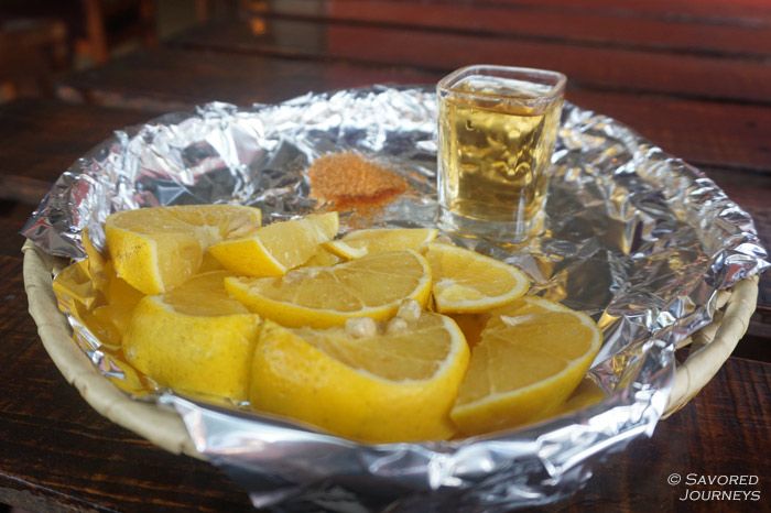 Mezcal is a smoky liquor, similar to Tequila, that is often drank alongside some orange slices and chili salt.