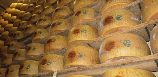 Parmigiano-Reggiano cheese wheels