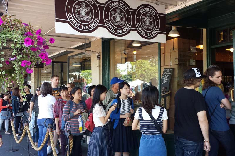 The line to get in to the "original" Starbucks in Pike Place Market