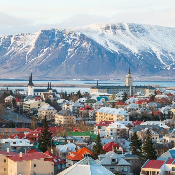Reykjavik Town and Mountains