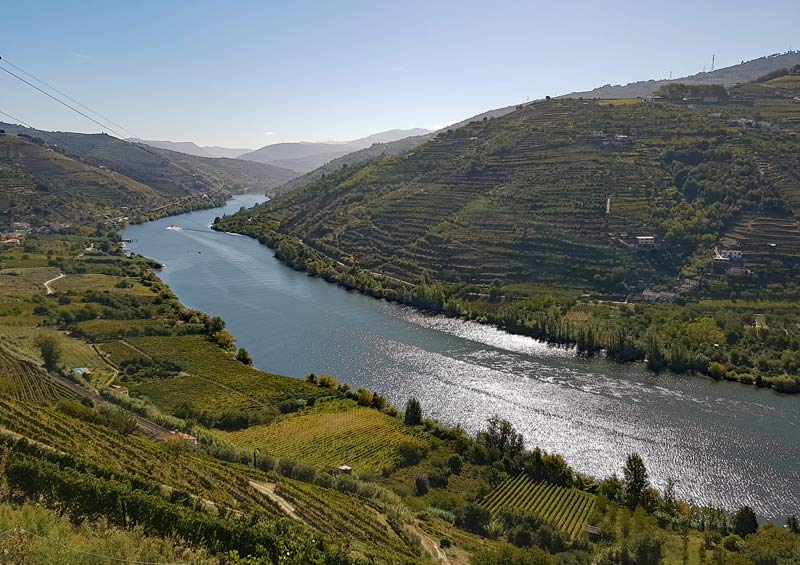 The Douro Valley with its steep hills and terraced vineyards.