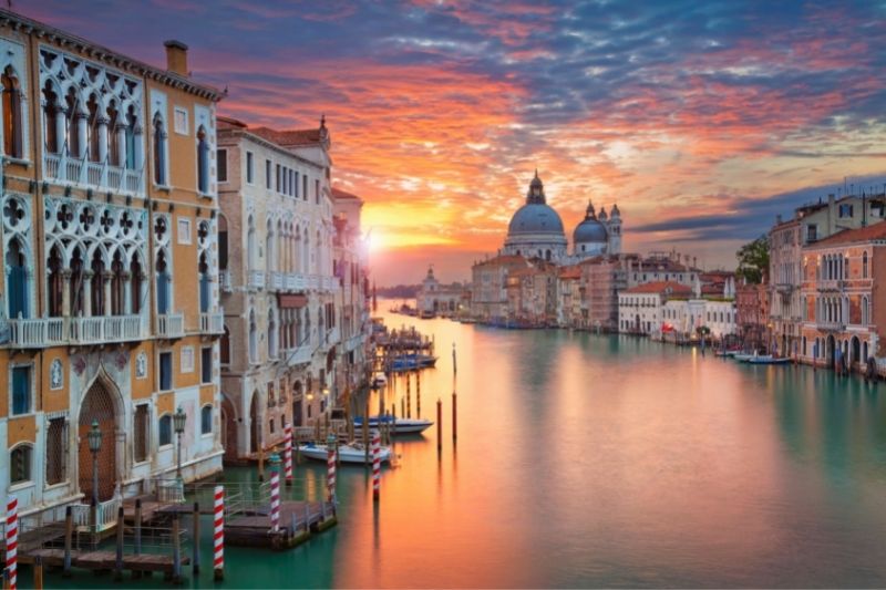 Venice waterway at sunset