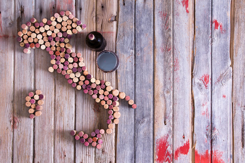 Guide to the Best Wine Regions in Italy 9 wine corks forming Italy