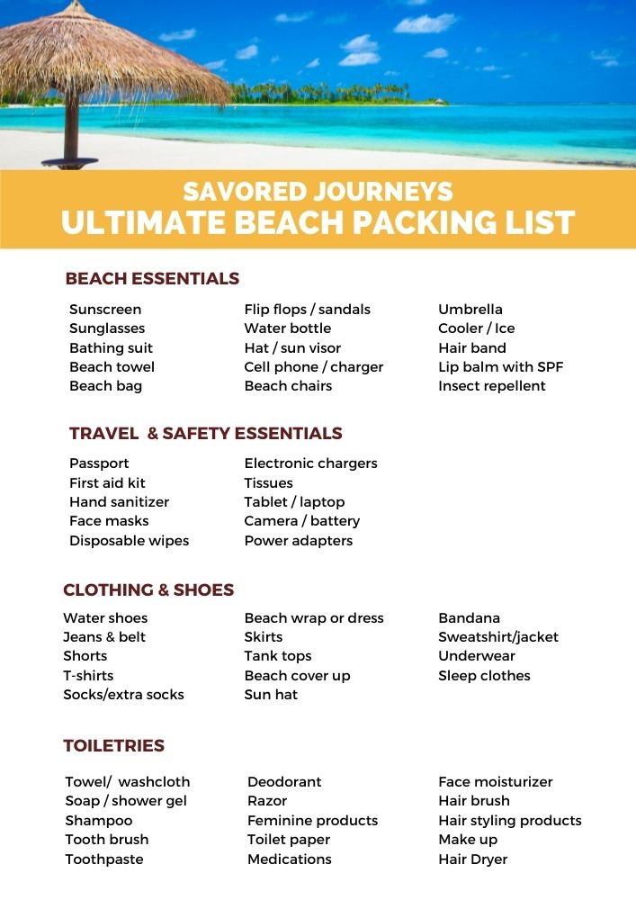 Ultimate Beach Packing List [+ Free Reusable Checklist] Savored Journeys