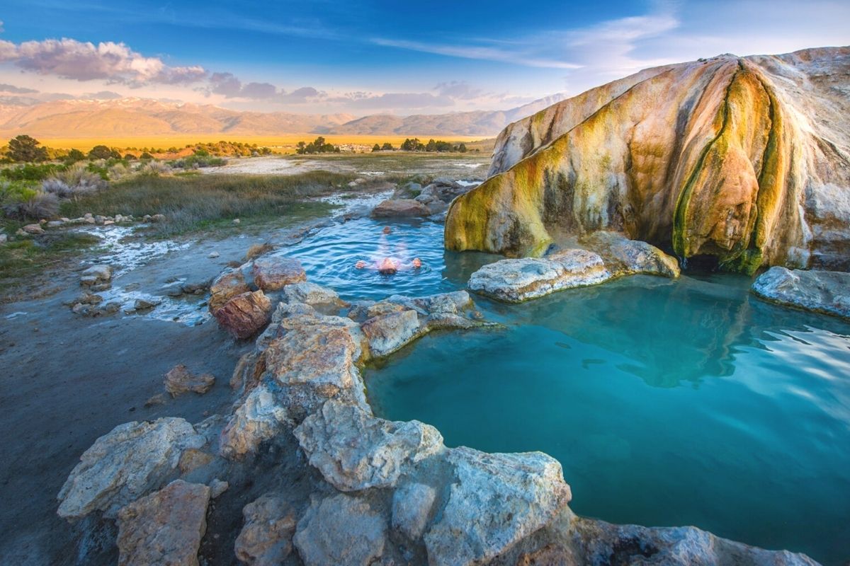 hot spring with mountains