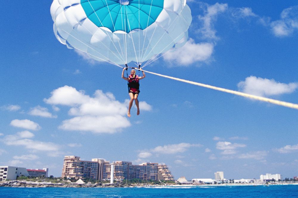 A woman parasailing